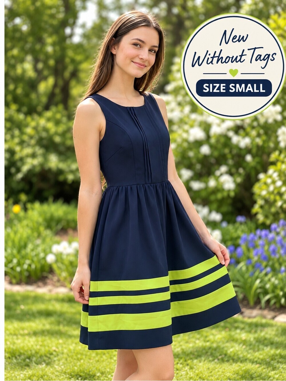 Sweet Storm Sz S | Dress with Yellow Stripe Hem